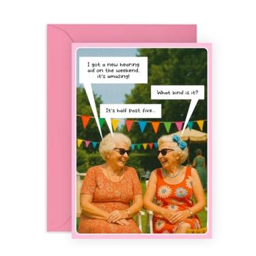 Imagem de CENTRAL 23 Cartão de aniversário feminino engraçado – "Novo aparelho auditivo" – Cartão hilário para amigos, mãe, avó, tia, colega, melhor amiga, vizinha, mulheres, ela – Vem com adesivos