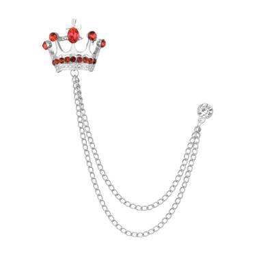 Imagem de Broche de coroa masculino broche de lapela de strass para homens com borla de metal corrente de colarinho alfinetes de terno broche coroa broche de lapela para homens terno de formatura chapéu