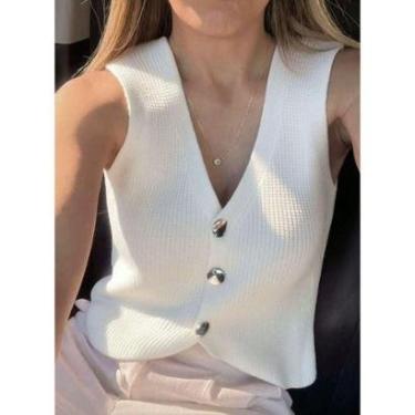Imagem de Colete regata corte slim botões moda básica tricot modal-Feminino