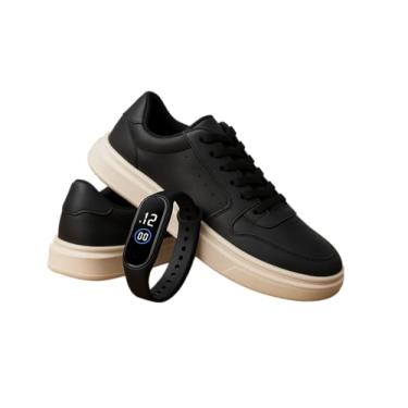 Imagem de Kit Tenis Casual Tamanho Especial Sola Alta Relógio Digital Preto Off 45