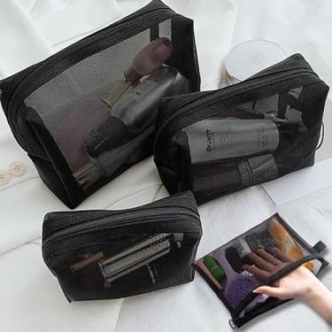 Imagem de Sacos de cosméticos transparentes bolsa de maquiagem preta transparente organizador de viagem bolsa de armazenamento de malha de batom, pequena, Preto, Small, Bolsa de maquiagem portátil de malha