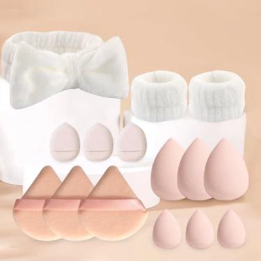 Imagem de Conjunto de esponja de maquiagem com 15 peças, ferramentas cosméticas, corretivo, pó, esponjas, kit de pulseira para lavar o rosto