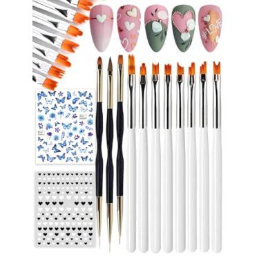 Imagem de Conjunto de pincéis de arte de unhas com 11 peças, kit de pincéis de unhas acrílicas de pétalas brancas, caneta de pintura para descascar esmaltes franceses, ferramentas de arte de unhas com adesivos