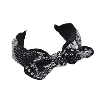 Imagem de Bandanas pretas com laço largo, nó superior, turbante, boho, acessório de cabelo étnico ocidental para mulheres