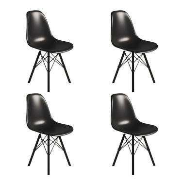 Imagem de Conjunto 4 Cadeiras Eames Tubo Ferro Preto Assento Preto