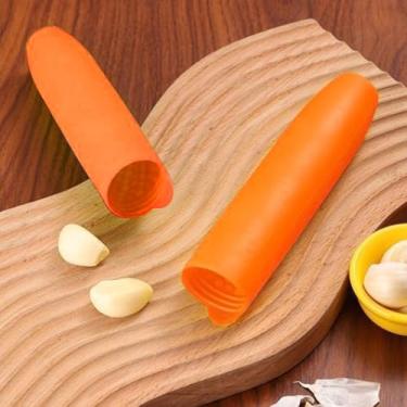 Imagem de Descascador de alho de silicone, 2 peças, rolo de alho laranja, design de vedação inferior, com furos para pendurar, fácil de operar e pode ser lavado na lava-louças.