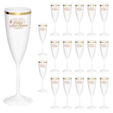 Imagem de Taça Espumante Ano Novo 170ml Acrílico Borda Dourada 18pçs (BRANCO)