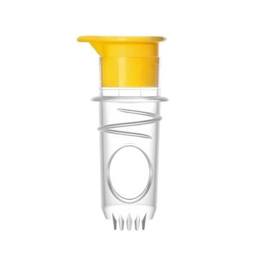 Imagem de Espremedor de citrinos amarelo com tampa de rosca, espremedor de limão portátil, filtro embutido para laranjas, inclui tampa