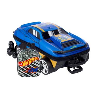 Imagem de Kit Mochila 3d Rodas e Lancheira Hot Wheels D Muscle Azul