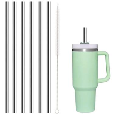 Imagem de Conjunto de canudos de aço inoxidável reutilizáveis de 30 cm compatível com Stanley Copo de copo de 850 g, pacote com 6 canudos longos com 1 escova de limpeza, adequado para smoothies, milkshakes