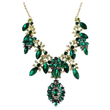 Imagem de Secret for Longevity Colar dourado estilo art déco retrô antigo, caçador escuro, verde-floresta, esmeralda, peridoto transparente, strass, casamento, formatura, formatura