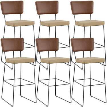 Imagem de Kit 06 Banqueta Alta Cozinha Allana L02 Marrom Bege Escuro
