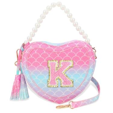 Imagem de Luchike Bolsa de presente infantil para meninas - Bolsa tiracolo de coração para meninas, bolsa tiracolo para princesa, ombro para presente de aniversário, Sereia, K