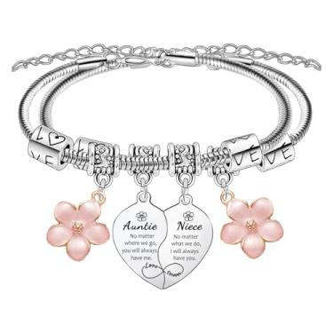 Imagem de Pulseiras Auntie Niece para 2 peças de pulseiras combinando com coração para tia e sobrinha, presentes para tia e sobrinha, presente de aniversário para tia e sobrinhas, presente de Ação de Graças
