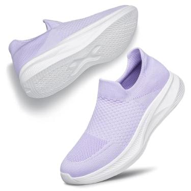 Imagem de Tênis de caminhada feminino, sem cadarço, antiderrapante, respirável, atlético, academia, treino, cross training, Roxo claro, 41