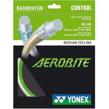 Imagem de YONEX Corda de badminton Aerobite, híbrida, principal: 0,67 mm x 5,5 m / Cruz: 0,61 mm x 5,0 m Várias opções de cores (branco/verde)