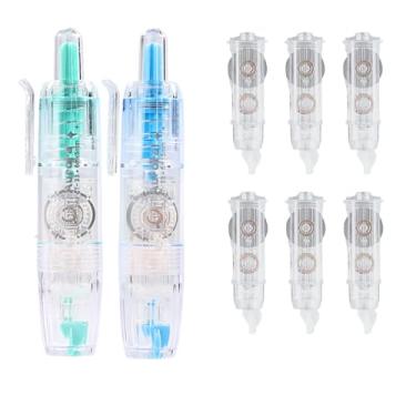 Imagem de WISOPTUS Fita corretiva branca retrátil recarregável, 2 fitas de secagem rápida com 6 refis extras, fita corretiva em forma de caneta estética fofa para material de escritório escolar (azul + verde)