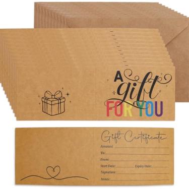 Imagem de Ceiba Tree Vales de presente em branco para empresas, 30 peças, cartões de certificado Kraft com envelopes para salão, restaurantes, spa, aniversário