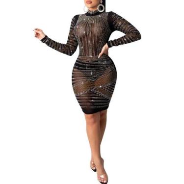 Imagem de Vestido PORRCEY Hot Drilling Craft Sexy de manga comprida para mulhere