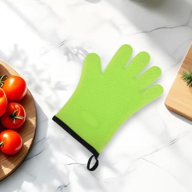 Imagem de Generic 1 luva de forno de 5 dedos para lavagem à mão apenas agulha de silicone algodão verde 27,5 x 20,5 cm