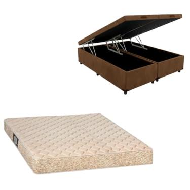 Imagem de Cama Box Baú Bipartida Blindada com Colchão de Espuma Toulon D33 (SUEDE MARROM, Casal Bipartido)