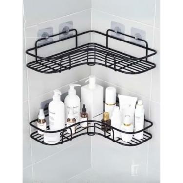 Imagem de Kit 2 Suporte Prateleira Porta Shampoo de Canto Com Adesivo Organizador Metal(KIT 2 CANTO)