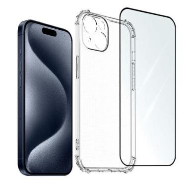 Imagem de Kit Capinha Transparente para iPhone 15 + Película 3D Para Todos os Mo