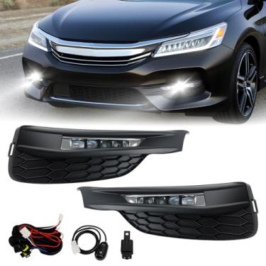 Imagem de Conjunto de faróis de neblina LED e DRL compatível com Honda ACCORD 2016-2017 DRL Kits de farol de neblina de direção e lado do passageiro