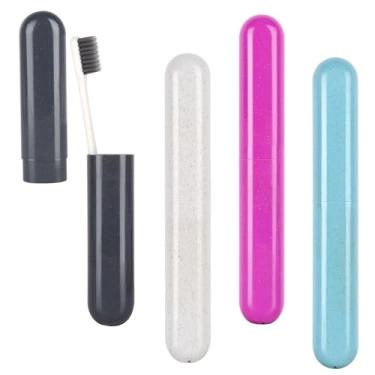 Imagem de Hooqict Pacote Com 4 Estojos Para Escovas De Dentes, Suporte Viagem, Recipiente Portátil, Capa Protetora Plástico Banheiro, Escola, Casa, Acampamento