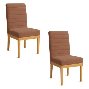 Imagem de Kit 2 Cadeiras De Jantar Solana Boucle Terracota Base De Madeira - Pallazio