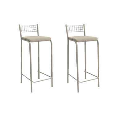 Imagem de Banqueta Sala De Jantar Gênova 2b705nk Aço Kit 2 Un Niquel-linho Bege Fendi - Kappesberg