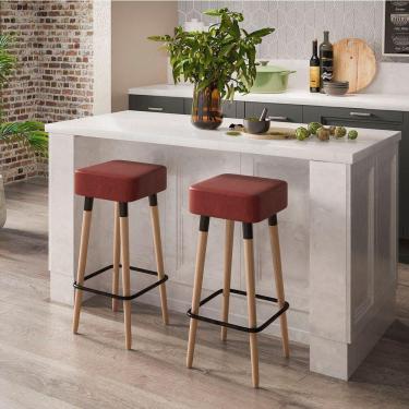 Imagem de Kit 2 Banquetas Altas Estofadas Manila 70Cm Telha - Adz