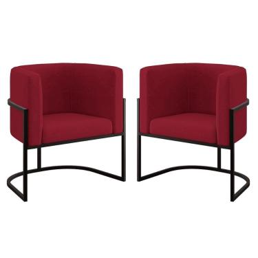Imagem de Kit 02 Poltronas Lua Com Base De Metal Black Sala Reforçada Marsala