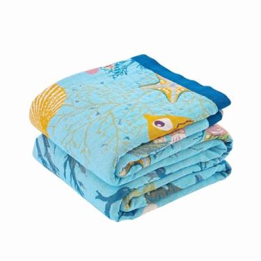 Imagem de KMBFWU Cobertor Boho 203 cm x 228 cm macio aconchegante musselina colcha cobertor para decoração de cama, 100% algodão estilo marinho capa de sofá cadeira de sofá, capa reversível vintage de casa de