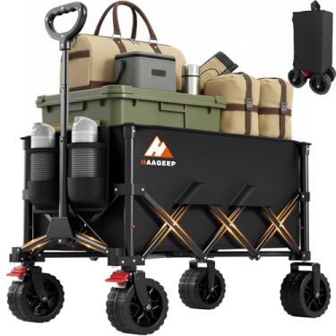 Imagem de Carrinho de carroça dobrável com rodas dobrável – Carritos dobráveis resistentes, vagão utilitário portátil dobrável para supermercado, pesca na praia, acampamento, compras, carrito para cargar cas