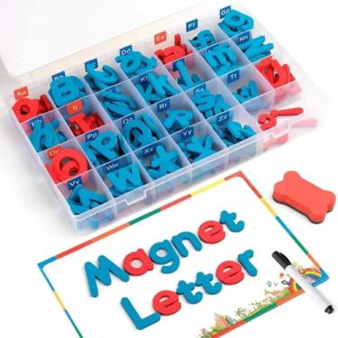 Imagem de Série de Brinquedos Educativos para Crianças 208 Conjunto Brinquedo Aprendizagem Alfabeto Inglês Magnético com Letras Maiúsculas e Minúsculas Símbolos Marcador Quadro Branco Borracha Base Magnética Ca