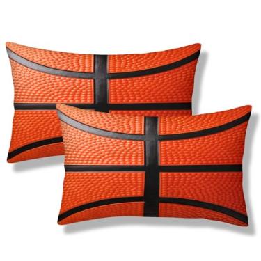 Imagem de NOCTILYRA Capas de almofada de basquete lombar 30 x 50 conjunto de 2 fronhas esportivas curtas de pelúcia com textura de basquete capa de almofada retangular fronhas decorativas para sofá-cama