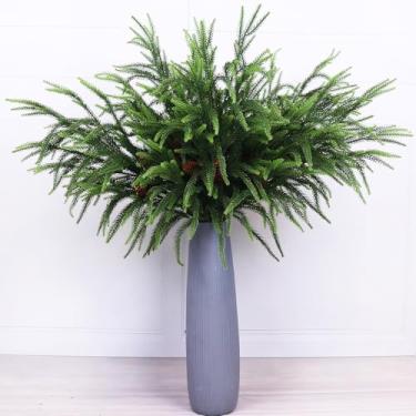Imagem de Ramos artificiais de pinheiro Norfolk de 91 cm com 3 cones realistas, plantas falsas, macias, falsas, ramo longo, guirlanda de Natal, decoração interna e externa (4 galhos, sem vaso)