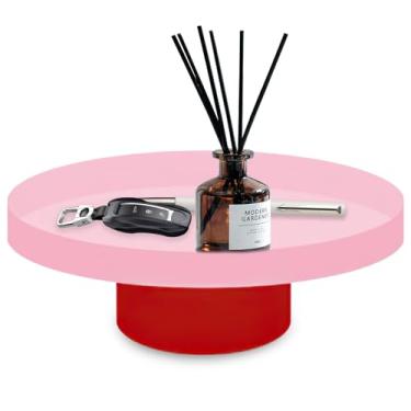 Imagem de Bandeja de pedestal decorativa redonda de 25 cm – Bandeja de mesa de centro elevada moderna para perfume, velas ou joias – Organizador de bancada para penteadeira, banheiro ou sala de estar (rosa)