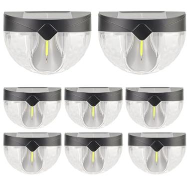Imagem de LUMINFLY Luzes solares de cerca, pacote com 8 lâmpadas semicirculares de jardim ao ar livre, lanternas de parede à prova d'água alimentadas por energia solar Abs para pátios, decks, cercas, postes de