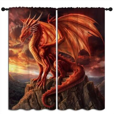 Imagem de BAIGEZHU Cortinas blackout de dragão vermelho para decoração de casa de meninos e meninas, fantasia mágica legal, floresta animal selvagem, isolamento térmico, bolso para varão, escurecimento de varão