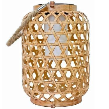 Imagem de Lanterna solar de bambu, luz externa impermeável IP44 com painel de polissilício para jardim e quintal