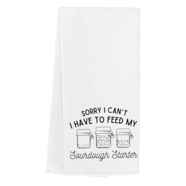 Imagem de Toalhas engraçadas de massa fermentada, presentes para padeiros de pão, mulheres, homens, acessórios de panificação I Have to Feed My Sourdough Starter Waffle Weave Bread Tea Toalhas de prato de mão