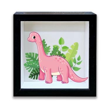 Imagem de Caixa de sombra com compartimentos, moldura rosa de dinossauro, 20 x 20 cm, decorações para quarto de bebê, caixa de saquê para lembranças, pote de presente para meninas, cofrinho para crianças