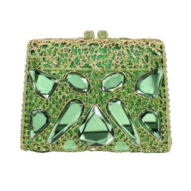 Imagem de DKQXEIM Bolsa feminina luxuosa de cristal com strass para noite moderna bolsa clutch com glitter para festa de formatura de casamento, Verde