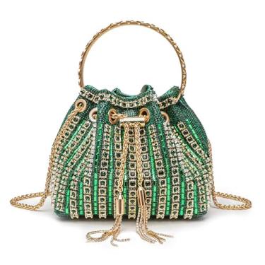 Imagem de Bolsa de Noite Feminina Bright Diamond Mão com Glitter para Festa Formatura Coquetel Casamento Bucket Luxuosa e Exquisita Couro Falso PU Acessórios Corrente Metal Clutch Leve Portátil