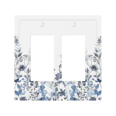 Imagem de Nadoabtm Capa decorativa azul claro folhas aquarela planta com 2 gangues duplo GFCI balancim painel de parede elétrico interruptor de luz placa para decoração de quarto e banheiro
