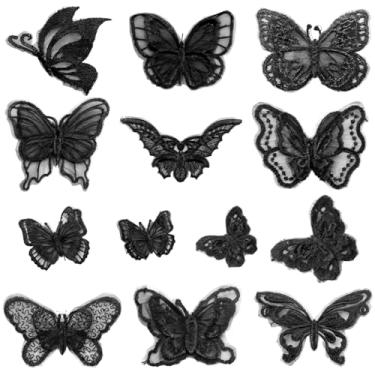 Imagem de Pacote com 12 adesivos de borboleta de renda bordados, apliques de organza 3D, perfeitos para enfeites de roupas, ideal para artesanato DIY