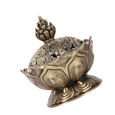 Imagem de Mingzhe Queimador de Suporte de Cone de Incenso Em Forma de Flor, Bastão de Incenso de Fumaça de Refluxo Vintage de Liga de Zinco, Ornamento de Artesanato de Decoração de Casa para (Bronze)