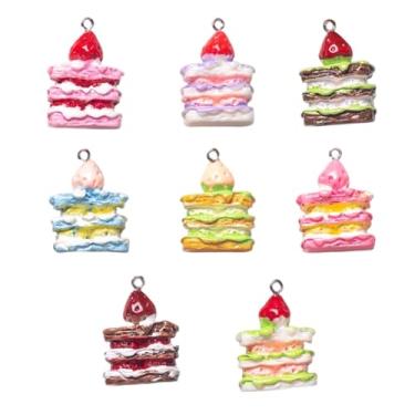 Imagem de ARTISAMILY 16 pingentes de resina de bolo, pingentes fofos para fazer joias de comida, pingentes de 8 cores, chaveiro, enfeite decorativo, artesanal, pingentes para fazer joias faça-você-mesmo 30 x 20